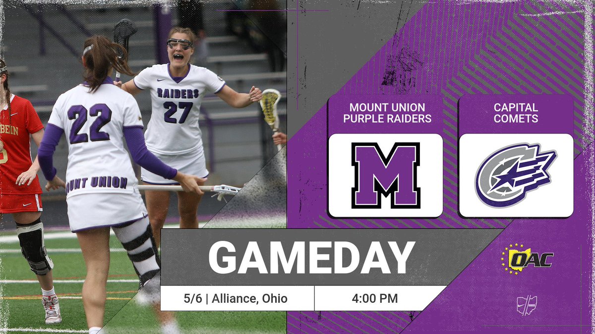 Rise and shine Purple Raiders it’s an OAC Championship game day!!! Mount a union takes on Capital here in Alliance today at 4 PM! 

📍: Alliance, OH
🕑: 4 PM
📺: oac.boxcast.com/#/channels/2xV…
📊: athletics.mountunion.edu/sidearmstats/w…

#GoMountGo
