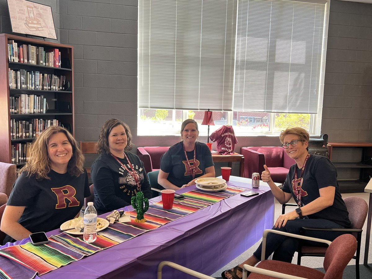 studentofedu's tweet photo. We started CCS Teacher Appreciation a few days early with a Cinco de Mayo lunch. Ready for all the surprises in store for next week. So thankful to our @JMRHSPTSO for always supporting our staff. #bulldogs https://t.co/RfOg4ZobvJ