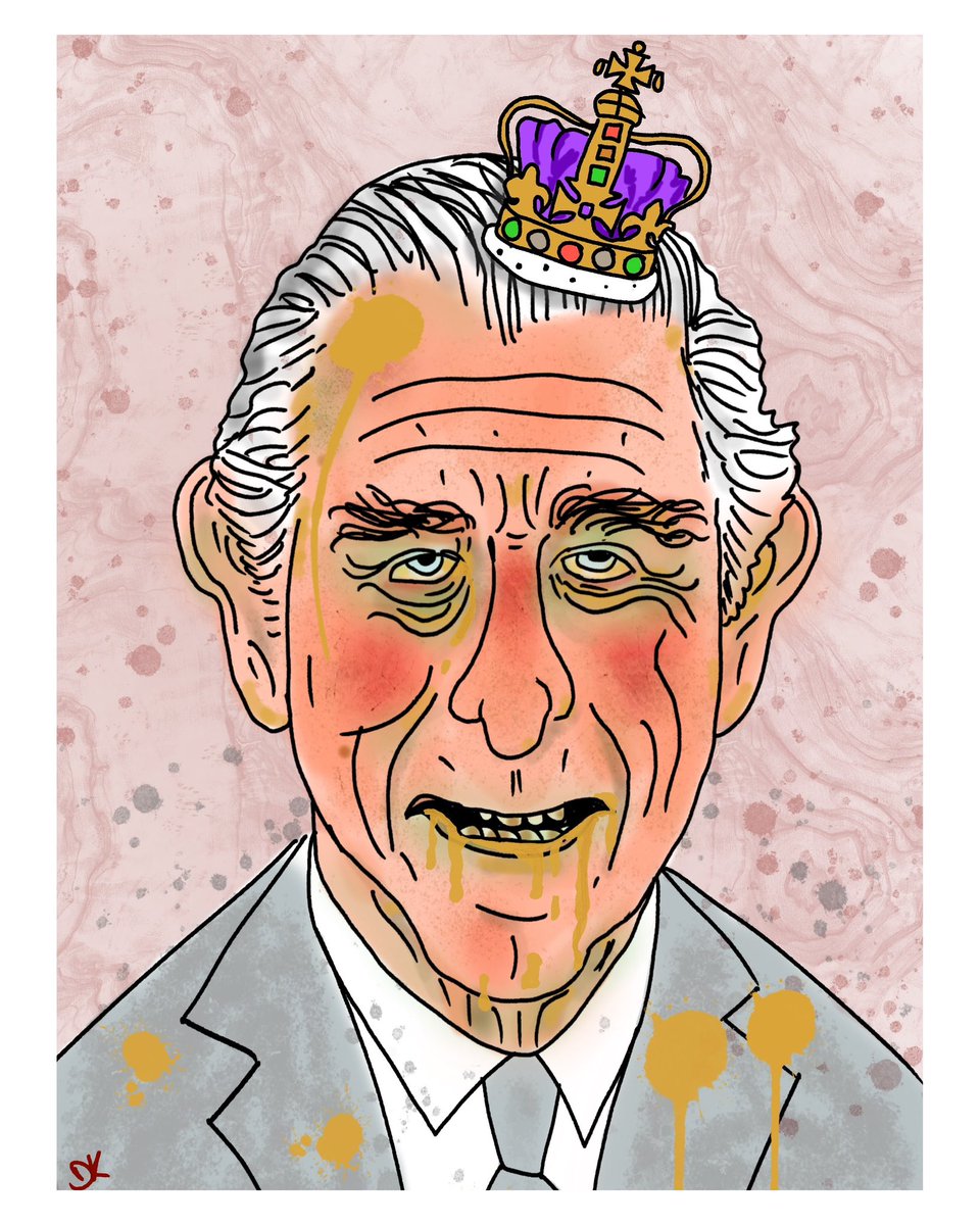 davekinghan's tweet photo. “JESUS CHRIST, HE’S DRUNK THE ANOINTING OIL!!!” 👑 

Just a bit of aul’ nonsense to mark the bit of aul’ nonsense. 

Alas as of time of posting the Palace have not responded to my repeated requests to put this on all UK banknotes.

#coronation #kingcharles https://t.co/yI2CF6DSzQ