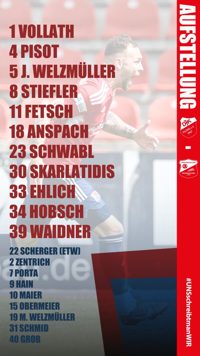 Mit folgender Start-1️⃣1️⃣ gehen wir ins Auswärtsspiel beim DJK Vilzing❗️
Auf geht’s, Vorstädter! 👏🏼
_____
#VILUHG
#UNSschreibtmanWIR 🔴🔵