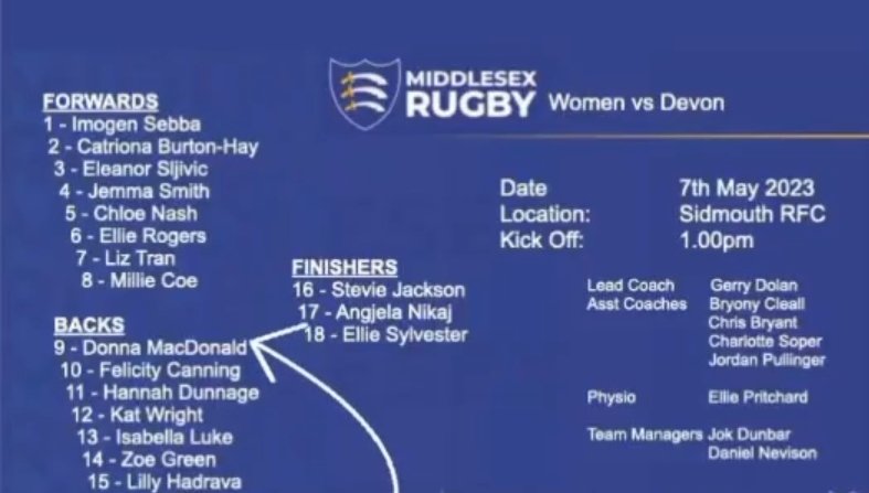 🖤 County Selection 🖤 

Huge congratulations to pack member @donnamcdonald on being selected as the starting scrum half for @middlesexrugby & @middlesex_womens_rugby game vs @devonrfu this Sunday. 

Amazing work, Donna!!! Good luck to you and all the ladies!!!