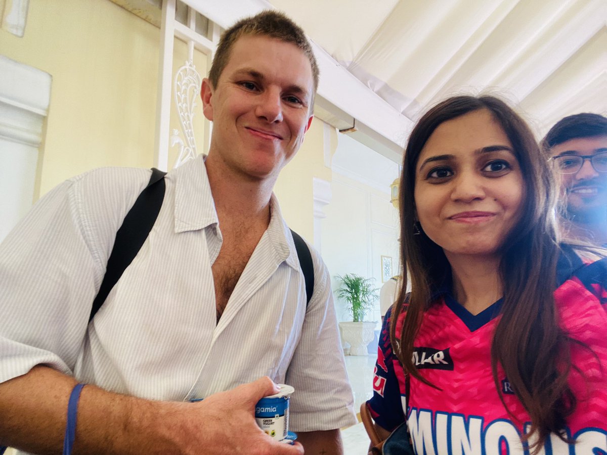 Sheffalee's tweet photo. This moment 🩷 proves that manifesting something from heart works! When universe planned and fulfilled my wish to meet #AdamZampa https://t.co/WkNcvJgVRn