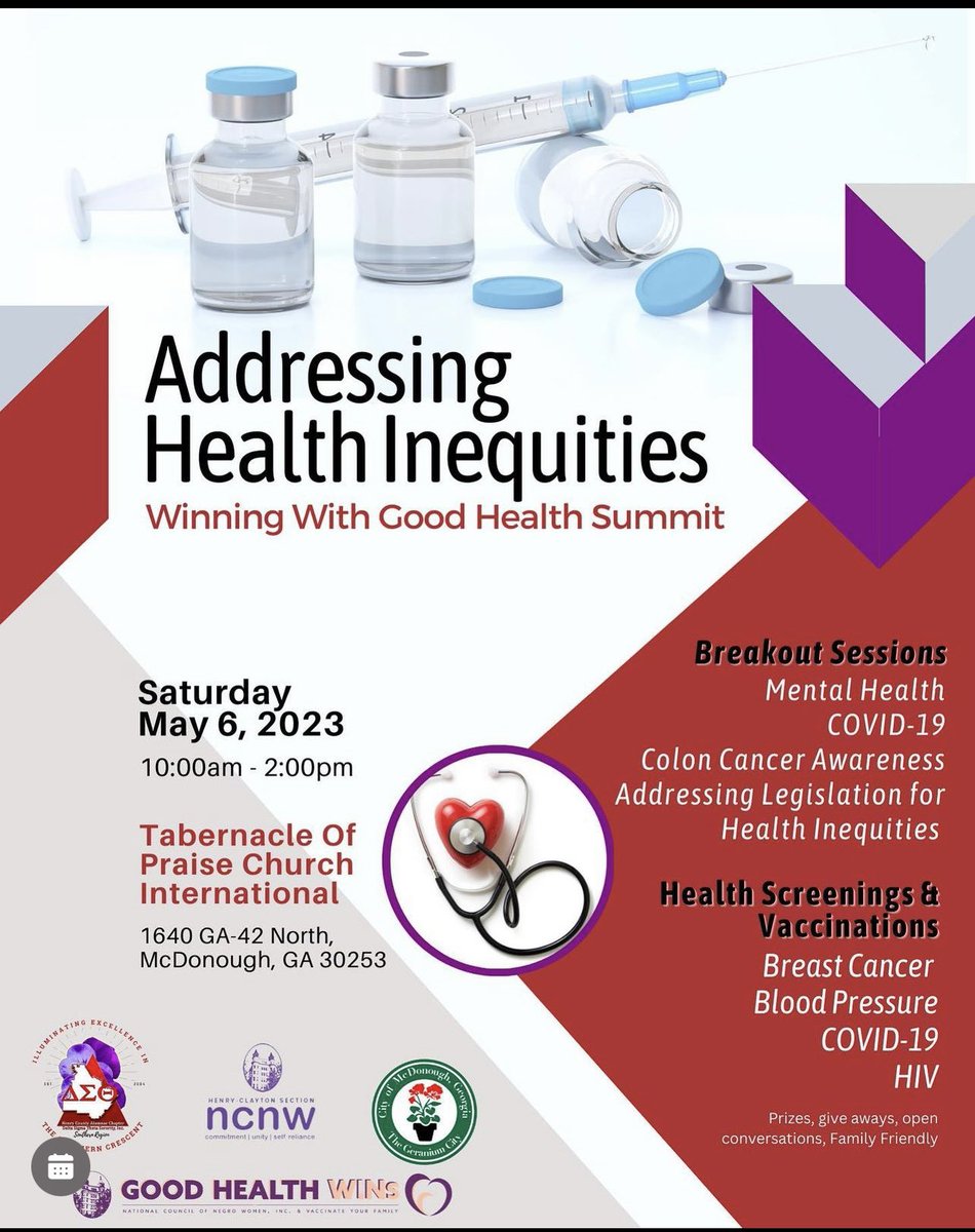 Join Us Today!
#goodhealthsummit
#sisterhood
#scholarship
#service
#socialaction
#hcacdst1913
#ncnw
#cityofmcdonoughga