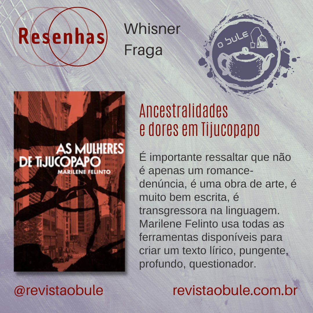 revistaobule's tweet photo. Confira a resenha de Whisner Fraga para ‘Mulheres de Tijucopapo’, de Marilene Felinto.
Para ler:
https://t.co/OL801xrtpB
#whisnerfraga #resenhas #revistaobule #obule #literatura https://t.co/QpiX1JPa9e