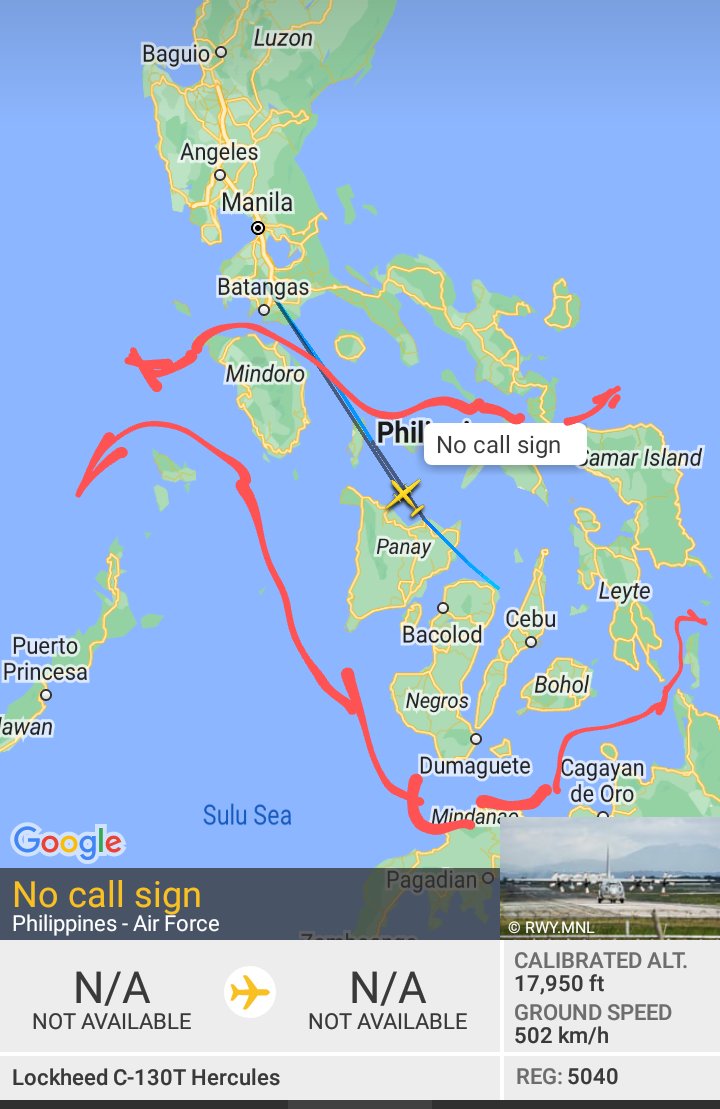 Oceanworldfree's tweet image. 🇵🇭PHI Air Force 5040 #758659
flying over #panay island &amp;amp; overseeing #chokepoints of waterways

Lockheed C-130T Hercules