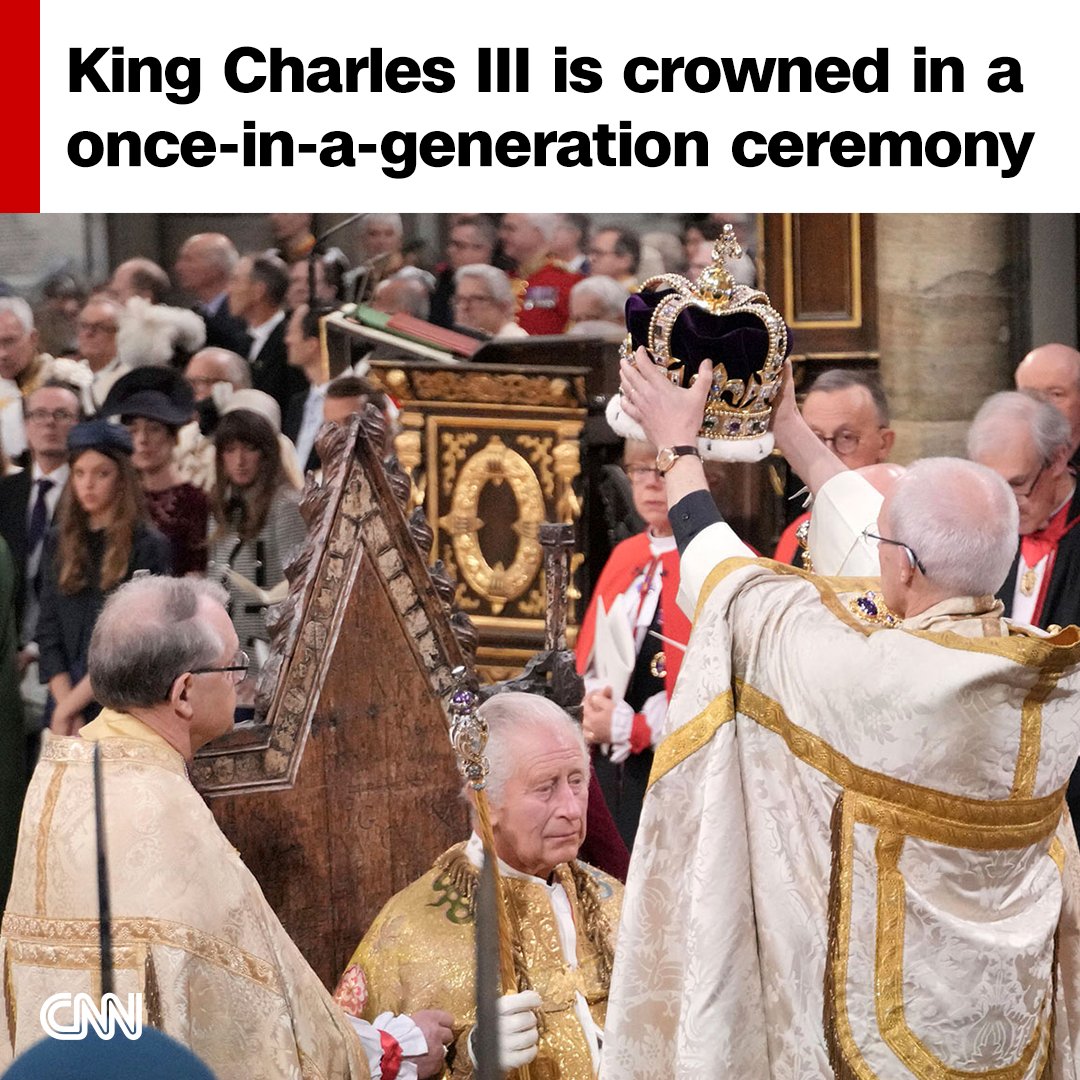 CNN's tweet photo. King Charles III has been crowned during a majestic and deeply religious ceremony at Westminster Abbey in London.

Follow live updates: https://t.co/VNuZIcNxDh

📷: Jonathan Brady/Pool Photo via AP https://t.co/Va3GXGRlPI