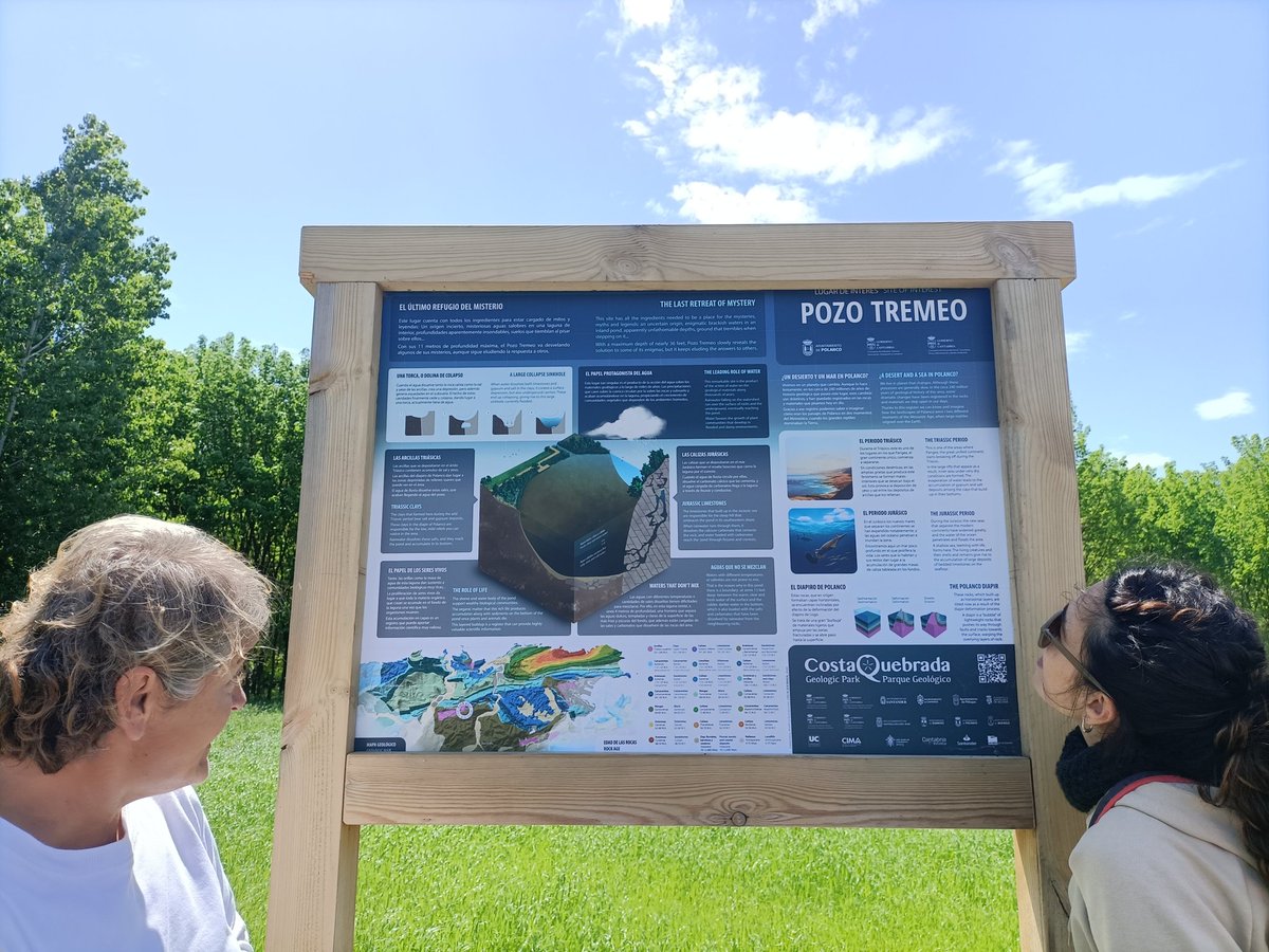 PatrimonioGeo's tweet photo. Continuamos viendo el Pozo de Tremeo, un lago permanente de agua salobre formado a partir de una dolina de colapso. Viola Bruschi nos cuenta que estamos sobre un diapiro del Keuper @sgeologica @costaquebradaPG https://t.co/S7dmdFyamn