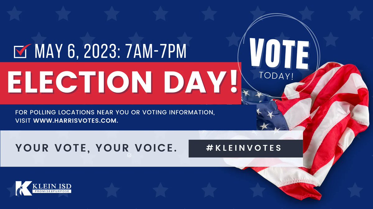 KleinISD's tweet photo. Tomorrow’s voting day, but not for everyone. Use this link to see if you have local elections on the ballot! It’s important to vote each chance we get! #KleinVotes

https://t.co/BRmg5uepO6 https://t.co/2dAE4czQYz