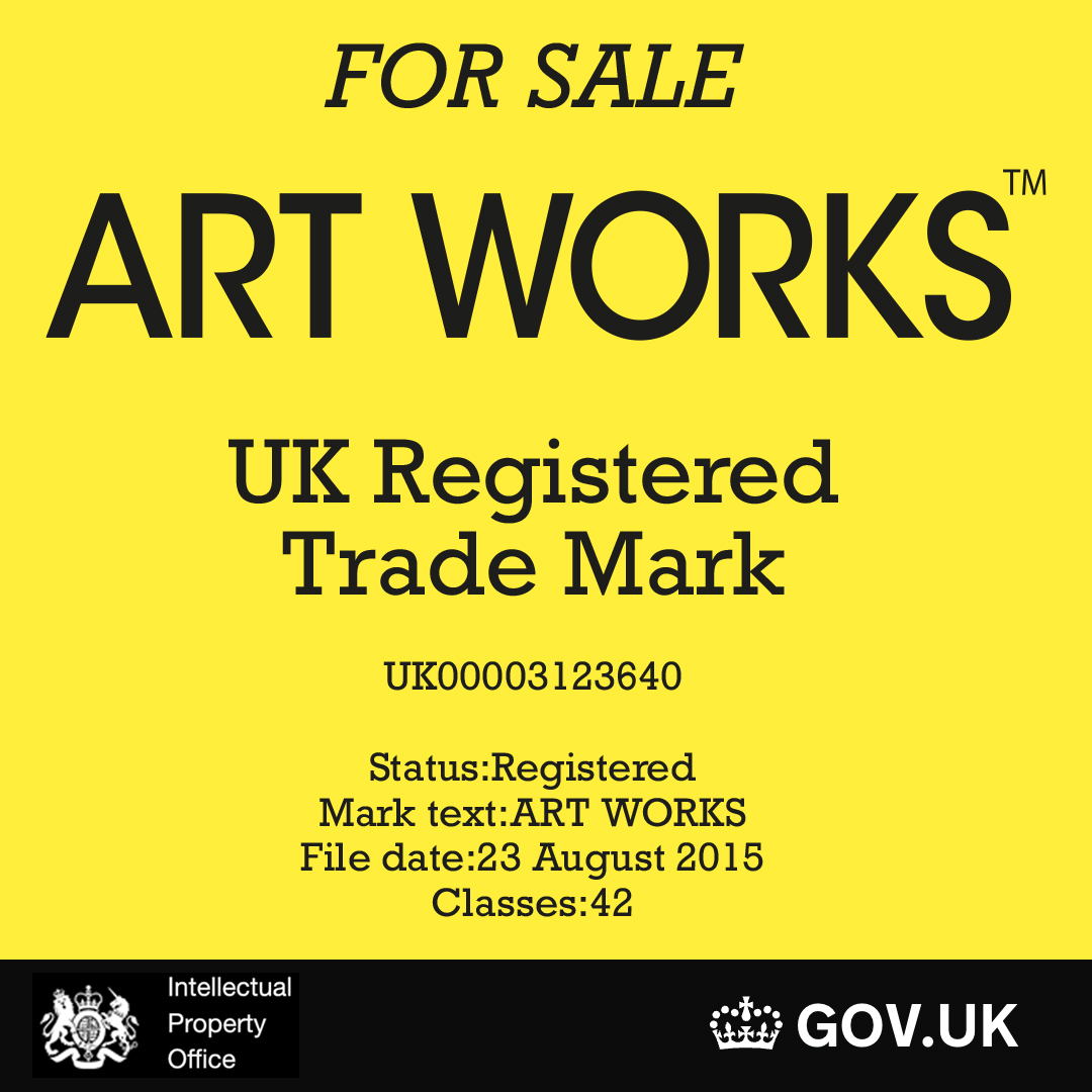 Registered Trade Mark FOR SALE

ART WORKS

Status:Registered
UK00003123640
Mark text:ART WORKS
File date:23 August 2015
Classes:42

Please DM if interested