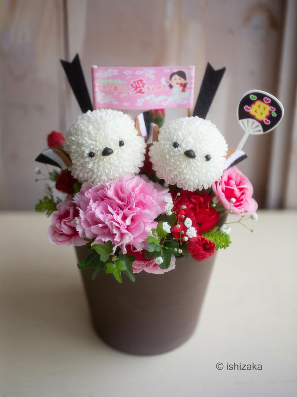 バラ髪飾り♡仲良しシマエナガ&花束 バラ髪飾り♡仲良しシマエナガ&花束