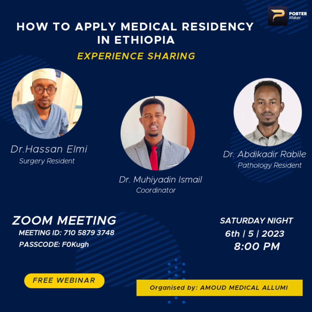 Joint us tonight. 
We are discussing about how to apply medical residency program in Ethiopia. Since the country does not have the capacity to establish strand post graduate programs we decided to question any doctor who is learning outside the country. 
#postgradaute #matching