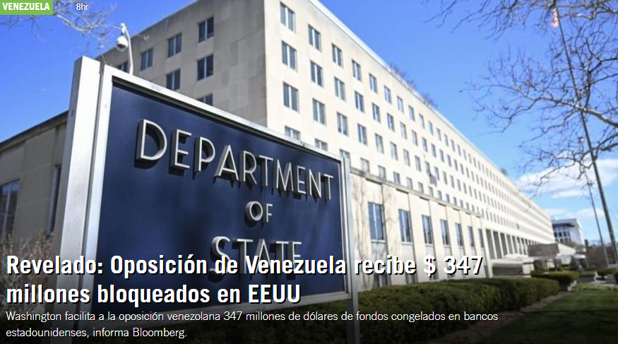 RadioReporte's tweet photo. Los opositores de #Venezuela cada día son más ricos, esta vez recibieron 347 millones de dólares más, por luchar contra Maduro, el dinero permanecía congelado en bancos de #EEUU por las sanciones impuestas por #Washington y sus aliados a Venezuela, dijo el portal local Bloomberg https://t.co/E4QmEqsSS3