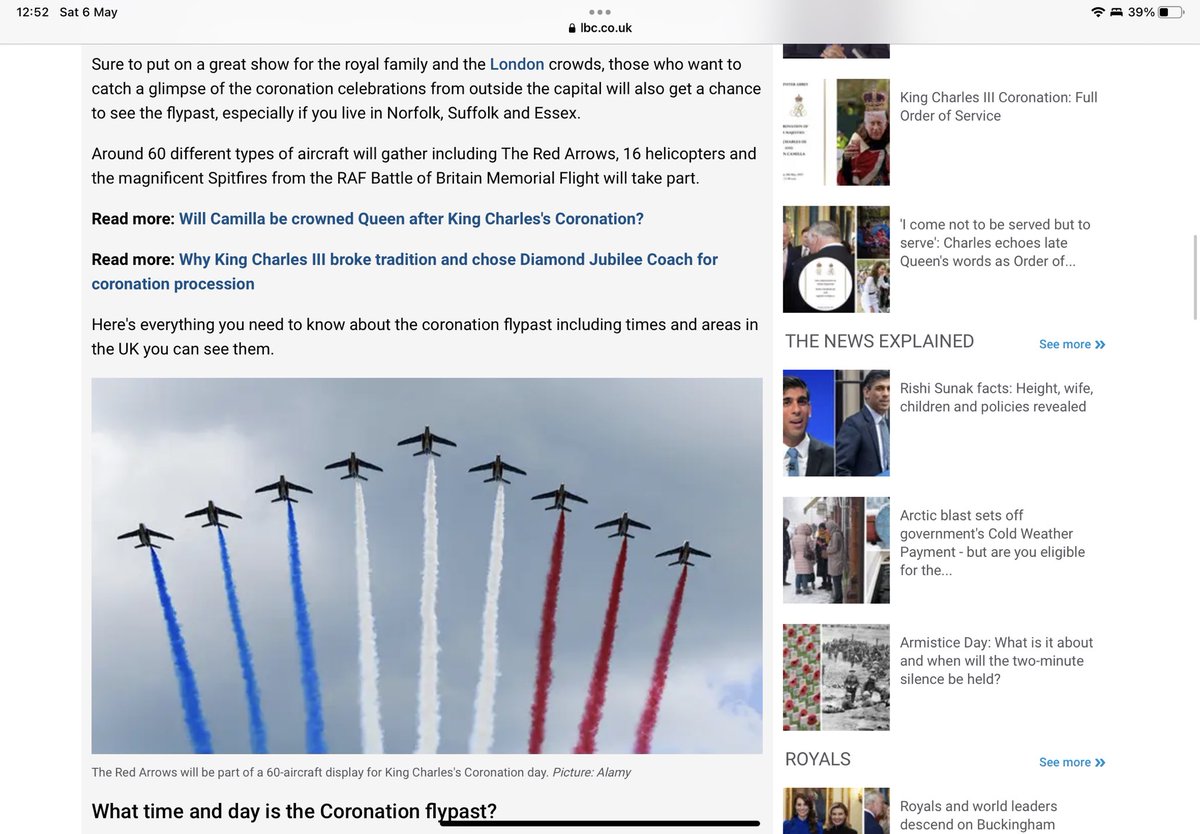 DavidWilding271's tweet photo. Well done @LBC @LBCNews for using a photo of the @PAFofficiel in your news article explaining how the Red Arrows will close the #coronationflypast #wazzocks https://t.co/OsaqqMsCB4