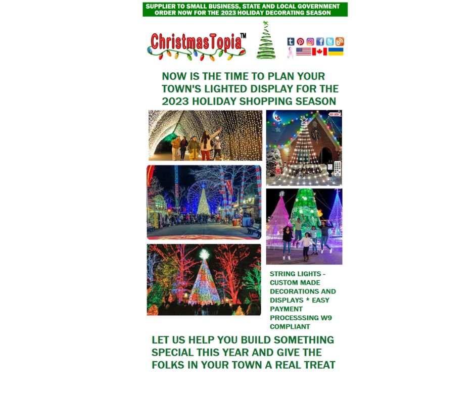 ChristmastopiaI's tweet photo. Lighted Outdoor Decorations For Municipalities, Special Events and Seasonal Celebrations

https://t.co/bLwkahgJUE

#America #artificialchristmastree #business #Canada #ChristmasLights #christmastree #eventplanning #forsale #LEDlights #money #news #partylights #StringLight #Summer https://t.co/E4k3qTtXv7