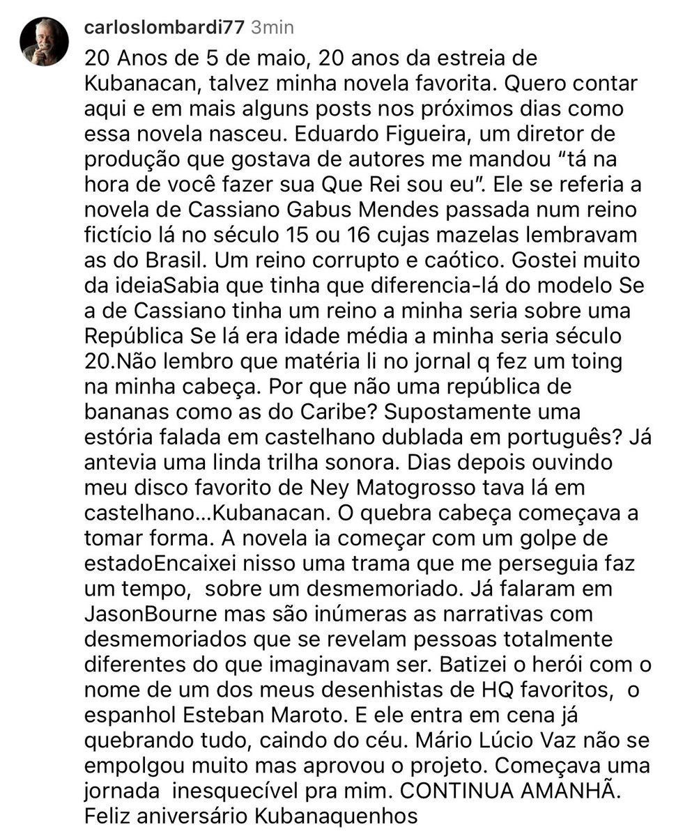 chicobarney's tweet photo. Ontem Kubanacan fez 20 anos. Carlos Lombardi contou no Instagram que a ideia surgiu de uma sugestão para que ele fizesse o seu “Que rei sou eu?”. Mas o autor preferiu substituir a monarquia por uma república. https://t.co/wdJjCXuBrR