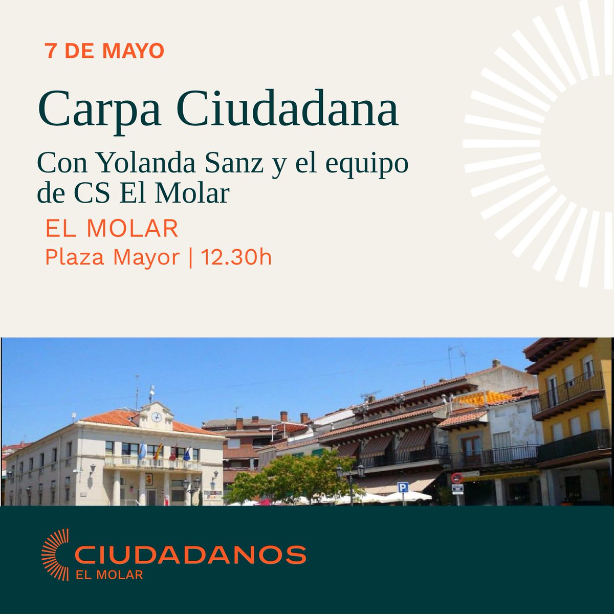 Cs_ElMolar's tweet photo. Ven a conocernos a la carpa ciudadana que organizamos este domingo 7 de mayo ¡Os esperamos!

📍  Plaza Mayor
⏰ Hora: 12:30 

#AvanzamosJuntos
#Trabajoycompromiso
#Libérate https://t.co/XSbPQ3EyYs
