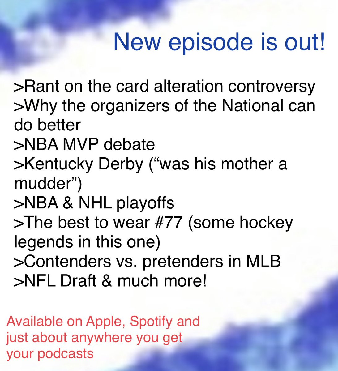 615Collector's tweet photo. We cover a lot of ground in this one - give it a listen &amp; thank you for spending some of your time with us!
#thehobby #sportscards #whodoyoucollect #Trending #podcast #cardalteration #controversy @CardPurchaser #NBA #NHL #MLB #NFL #cardreleases #womeninthehobby https://t.co/BBNar0SUwL