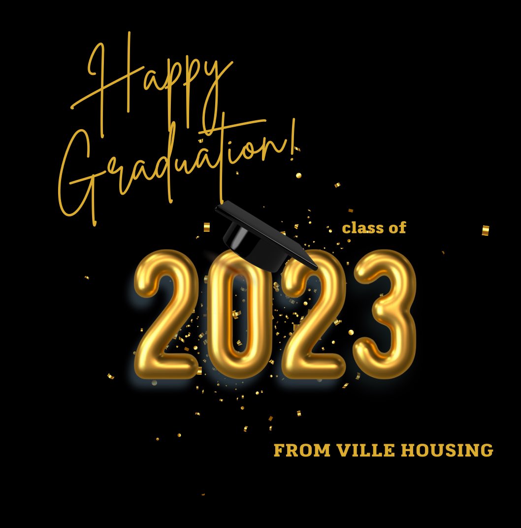 VilleHousing's tweet photo. It’s officially graduation day !! Congratulations to our Spring 2023 graduates and good luck on all of your endeavors🎓🤍📓 https://t.co/jjZhl03e1C