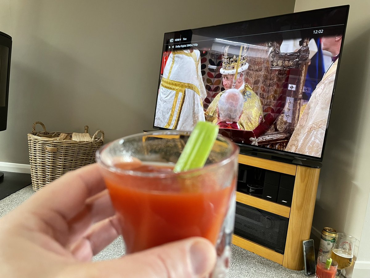 Started the day with a nice big fry up and Buck’s Fizz now watching the Coronation with Bloody Mary’s! #cheers #Coronation2023