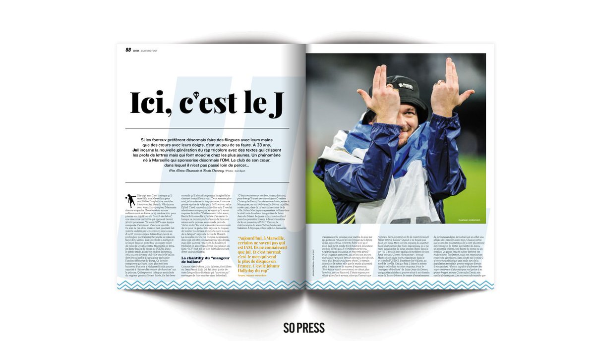Dans le nouveau <a href="/sofoot/">SO FOOT</a> avec <a href="/KevinCharnay/">Kevin Charnay</a>, on est allés parler avec les entraineurs / joueurs / présidents de club de Marseille et alentours qui ont vu <a href="/jul/">Jul</a> jouer dans sa jeunesse. 

Pour savoir si il aurait pu être pro ou pas ⚽️

Maintenant en kiosques abonnement.sopress.net/common/product…