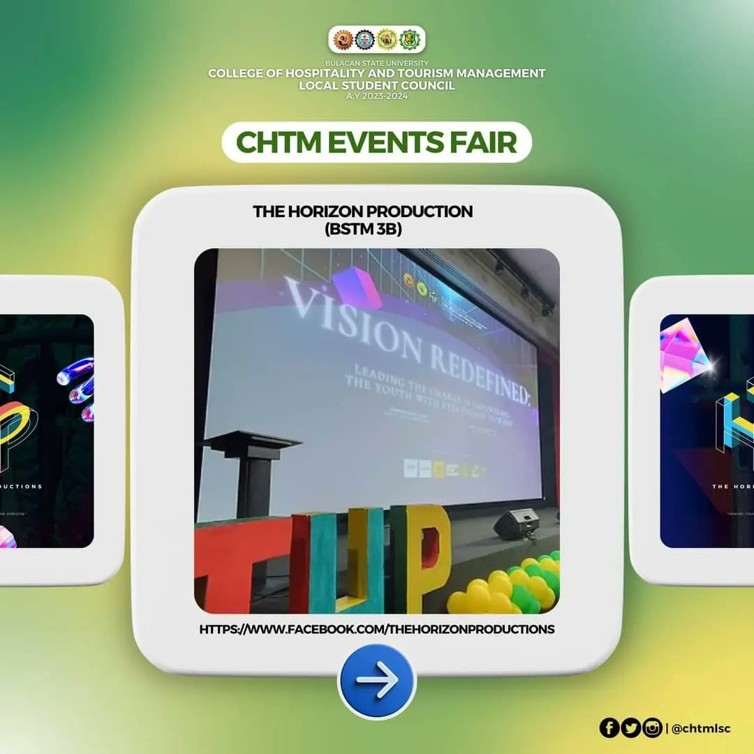 ChtmLsc's tweet photo. 𝗛𝗔𝗣𝗣𝗘𝗡𝗜𝗡𝗚 𝗡𝗢𝗪:

The BSTM 3B's The Horizon Production started their event entitled THP Seminar at the BulSU E-Library Amphitheater. 🐯💚

#CHTMLSC2324
#pROARactiveTigers
#CHTMROARforExcellence https://t.co/MDhu6m4KYC