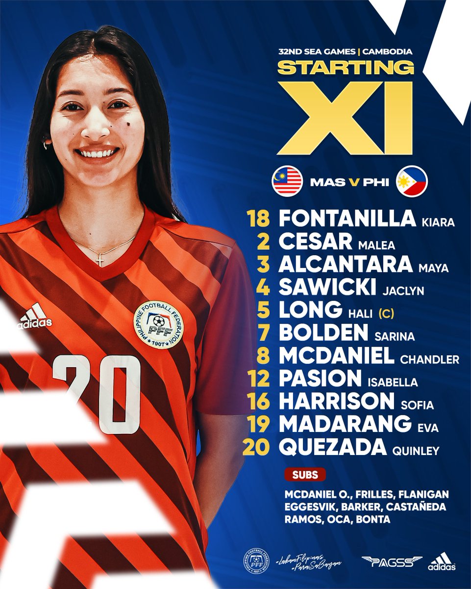 PilipinasWNFT's tweet photo. Your Filipinas XI π΅π on a mission against Malaysia π²πΎ
π΅π΄π‘ #MASvPHI #SEAGames2023 #LabanFilipinas #ParaSaBayan #WinTheMoment #FilipinasTayo https://t.co/Sq9VW7WrsJ
