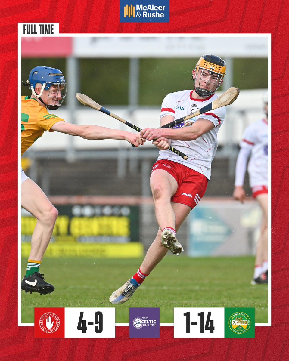 TyroneGAALive's tweet photo. Celtic Challenge QF (Full Time)

Tír Eoghain 4-9 (21)
Uíbh Fhailí 1-14 (17)

Our Minor Hurlers secure their place in the Celtic Challenge semi-finals 🙌🏻 https://t.co/k0VDYagskU