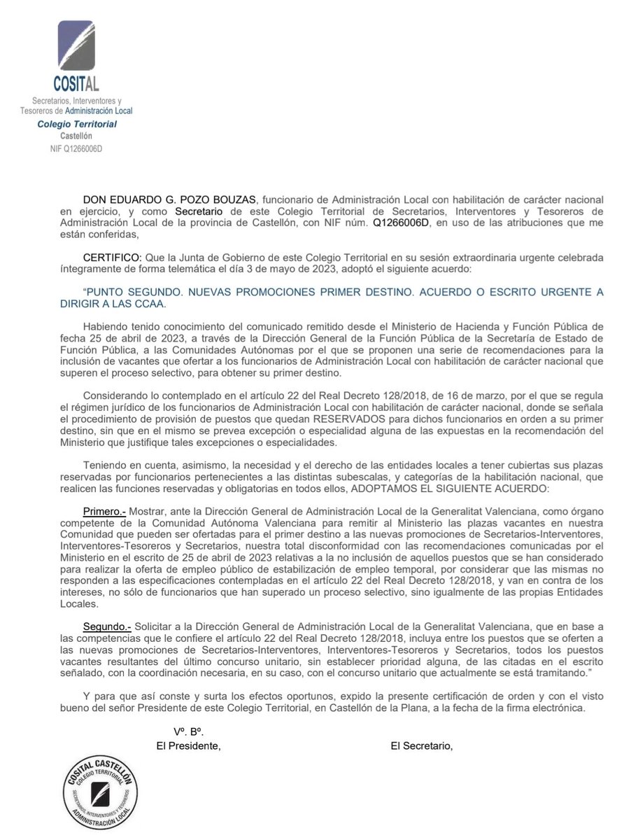 jmburgar's tweet photo. 🔴 POSICIÓN OFICIAL DE COSITAL CASTELLÓN en torno al primer destino de las nuevas promociones de #FHCN https://t.co/MUP1sa0529