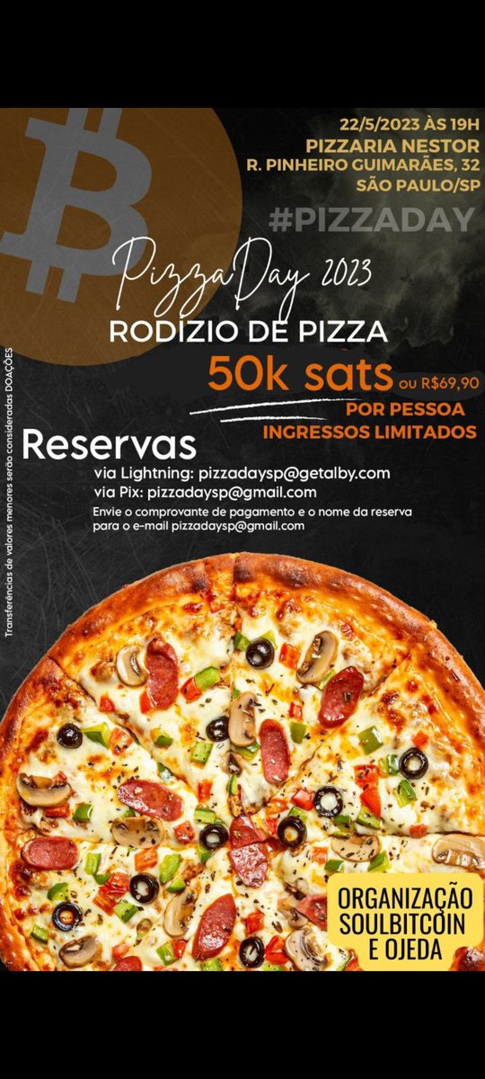 soul_bitcoin's tweet photo. Bitconheiros, Borah comer uma pizza e conhecer alguns loucos igual vc que acredita na moedinha da internet.@ojedabtc https://t.co/gA3sksoawW