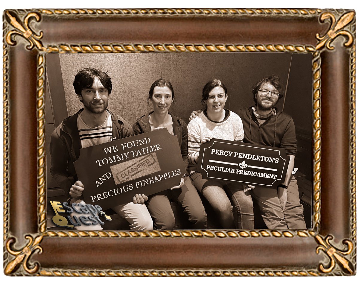 EscapeQuestUK's tweet photo. This incredible team joined the ranks of legendary time detectives as they solved the mystery of what had happened to #TommyTatler in 1912 before returning from #ChapelStreet with all of #PercyPendleton’s precious pineapples 
#PeculiarPredicament 
https://t.co/FPmuEbAMuY https://t.co/e4jJohleY3