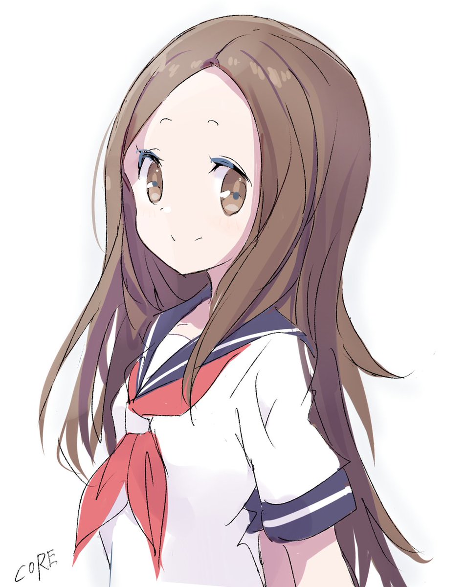 takagi-san 1girl solo brown hair long hair brown eyes white background smile  illustration images