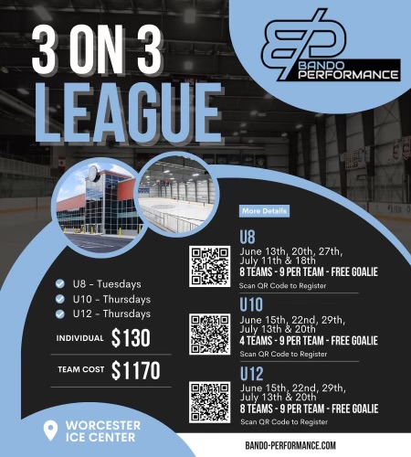 BandoWorcester's tweet photo. lready miss hockey season? Level up and start preparing for next year with our brand new 3v3 league! Limited spots are available. Please scan the code to register and learn more!
 
#BandoPerformance https://t.co/de9mefm6mb
