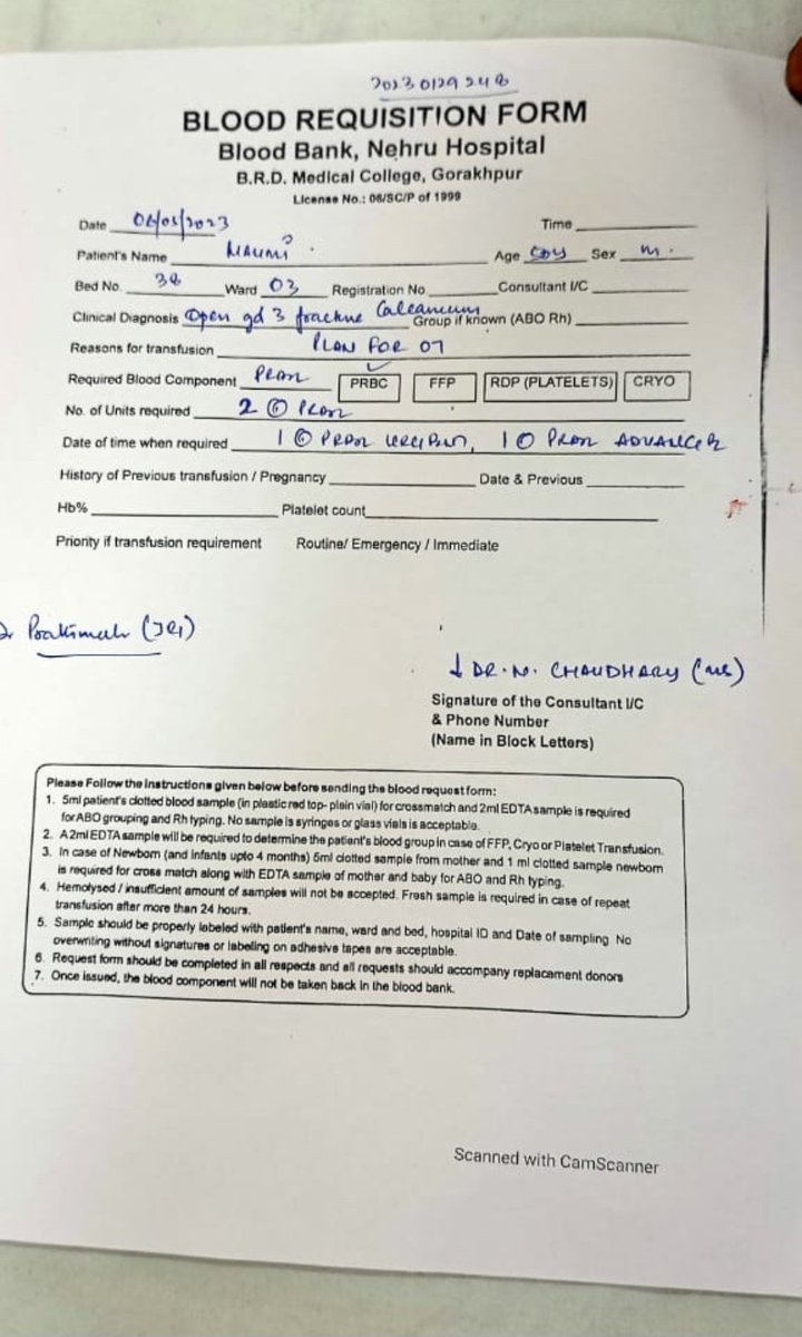 vikram_tuteja's tweet image. BRD medical College 
U.P.

Patient name - Nammi kumar
Age -50 year 
Problem - accident 
Blood group -b negative 
Unit required -2 unit 
Family donation -1 unit 
Contact number -8528875551
ऑपरेशन होना है सर
रीढ़ की हड्डी का
 Serious conditiion: कृपया मदद करें 🙏