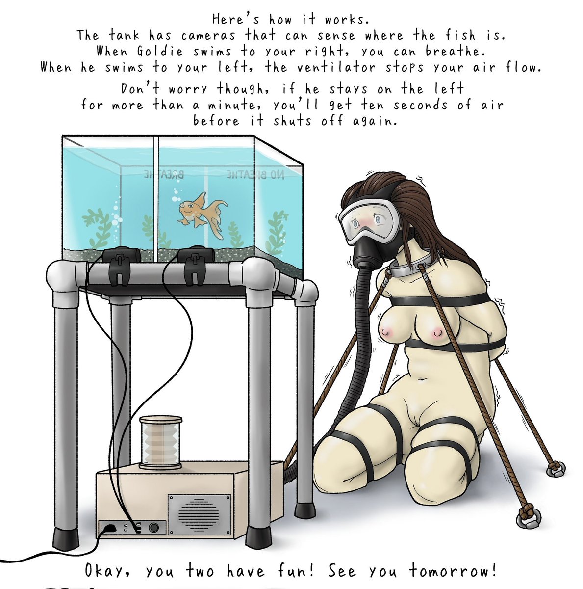 AbhorrentArtist's tweet photo. Goldie the Fetfish enjoys a little breath play with some unfortunate slave. 🐠 https://t.co/J152YcjsUJ