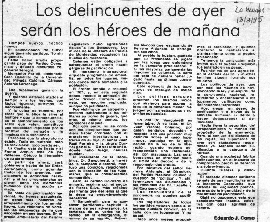 Marzo del 85. Dr Corso, un visionario. Debería ser lectura "de cabecera" de toda la coalición.