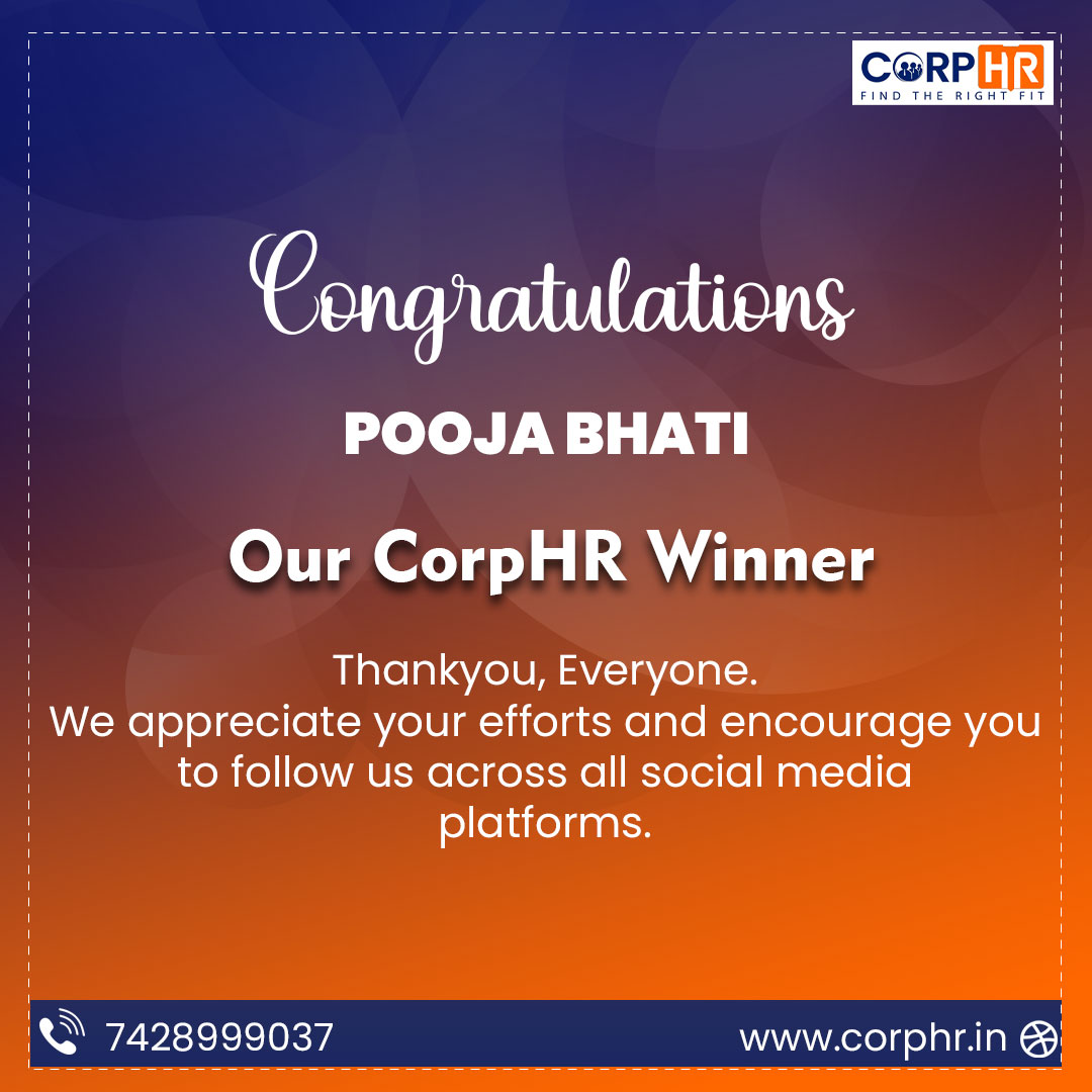 CorpHRhq's tweet photo. CONGRATULATIONS🥳🥳
POOJA BHATI
You won a Rs 500/- #AmazonVoucher in the #corphr contest.
Thank you, everyone. We genuinely appreciate your efforts & encourage Watch Out For The Next Contest, and stand a chance to win #AmazonVouchers.
#ContestAlert #questions #Winner2023 https://t.co/CxvX79iLlI