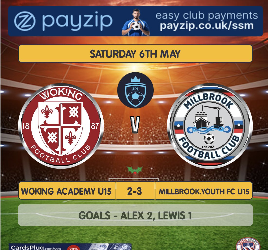 MillbrookU14's tweet photo. Wow! Millbrook played a phenomenal game today winning 3-2 in the semi final of the @jpluk National cup, goals from Alex 2 and Lewis 1. POM Alex. Well done boys you are now champions of the South 👏#upthedockers⚽️👏👏👏 https://t.co/kEJooHdGx4