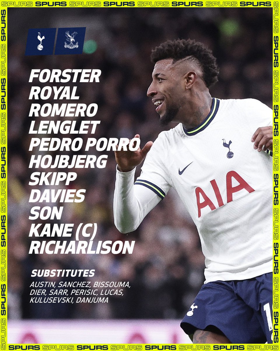 SpursOfficial's tweet photo. Your starting XI for #TOTCRY 🔢 https://t.co/9gGpcvlf25