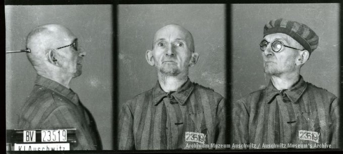 AuschwitzMuseum's tweet photo. 6 May 1890 | A German, Otto Schönherr, was born in Lippehne (today Lipiany in Poland). A saddler.

In #Auschwitz from 27 November 1941
No. 23519
He perished in the camp on 29 March 1942. https://t.co/htRnRXHPFn