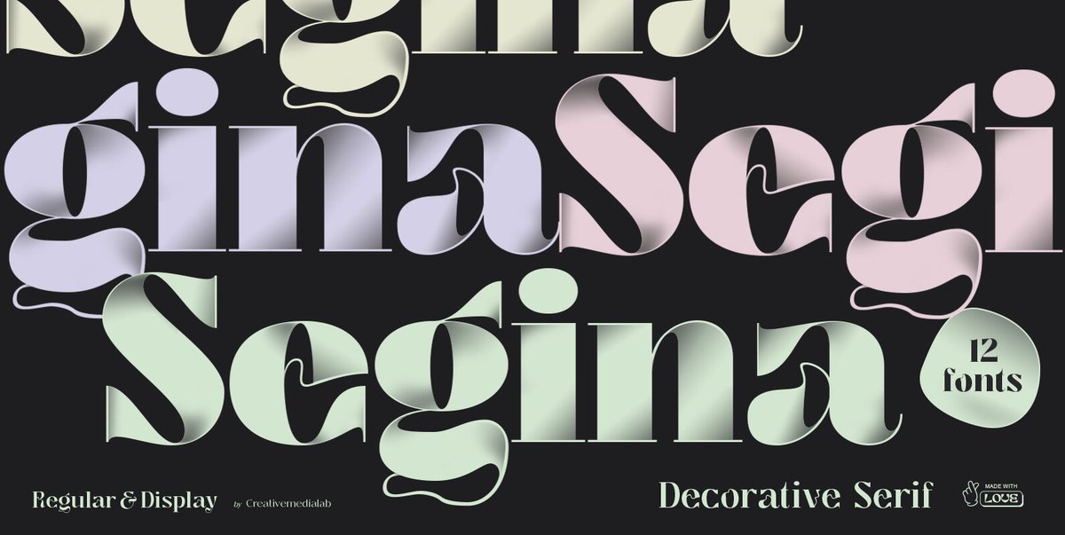 Get groovy with Segina, a unique and creative fusion of a high-contrast serif and a modern psychedelic font. This elegant and retro font is perfect for headlines, weddings, and Instagram posts. Download now at misterfonts.com/segina/ #Segina #SerifFont #PsychedelicDesign #Typogra