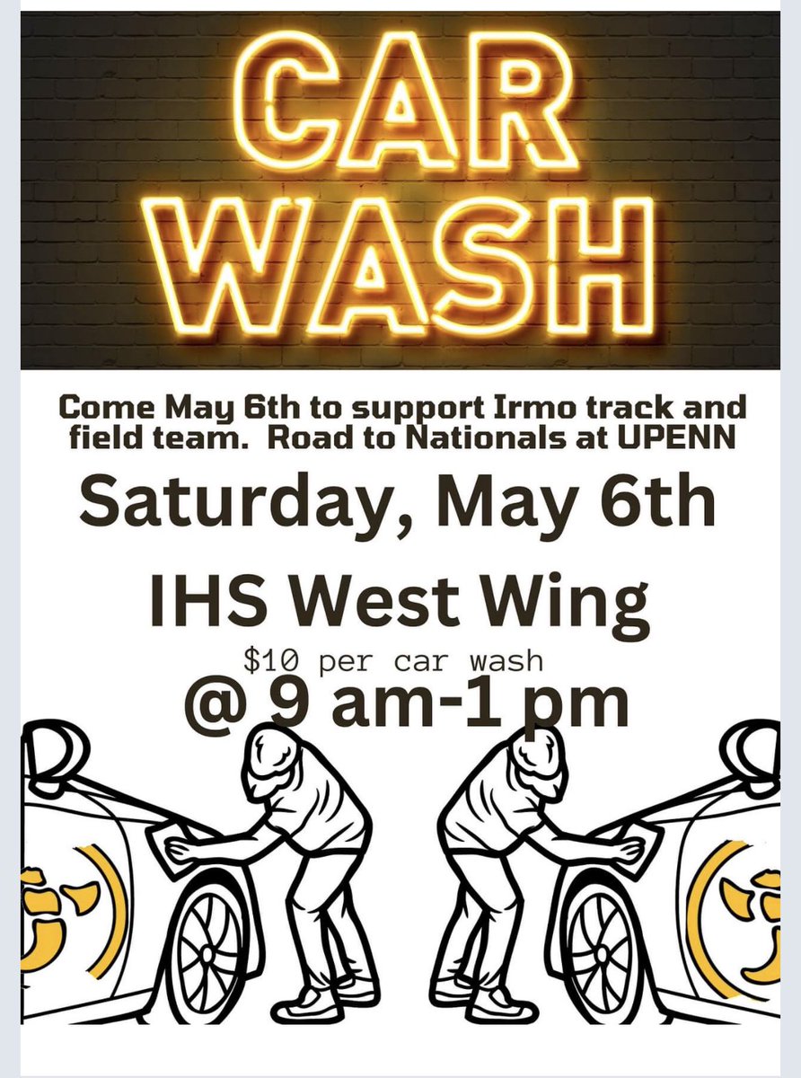 tf_irmo's tweet photo. Come to the back of the west wing and get your car washed! Support Irmo Track and Field! https://t.co/KeWfV9yZqS