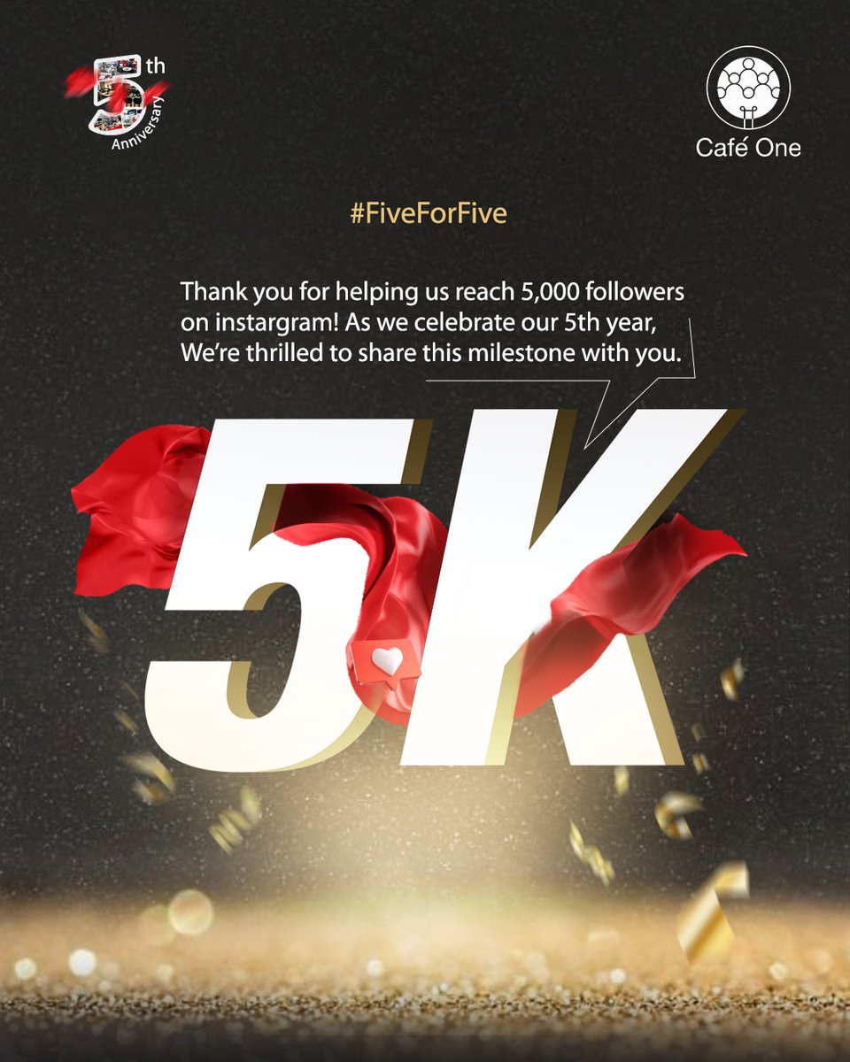 Cafeonenig's tweet photo. We've hit a major milestone! Five months into our fifth year, our Instagram community has grown to 5000 followers! ๐
All thanks to the incredible support of our community since the beginning.
#cafeone #FIVE4FIVE #milestone https://t.co/SP1iELpzpt