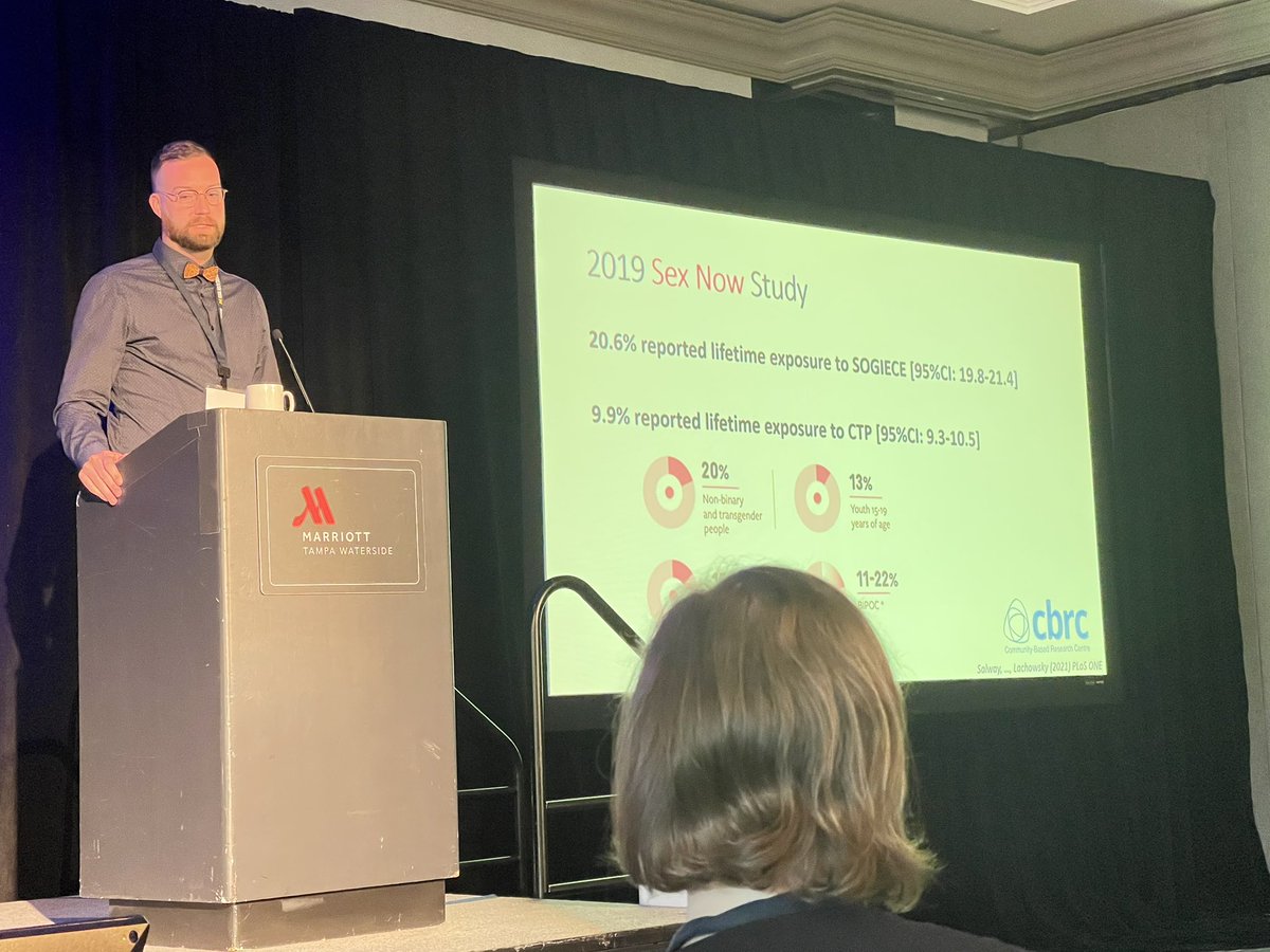 Plenary speaker @NJLachowsky presenting on data from 2019 Sex Now study in Canada: 20% reported experienced 'sexual orientation & gender identity and expression change efforts (SOGIECE) 'conversion therapy'
#sstar2023 @JohnSakaluk @TheRealSSTAR
