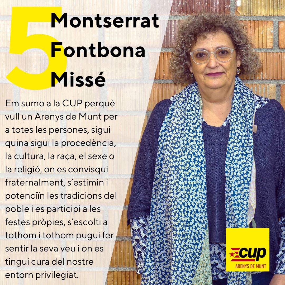 Casada, mare de dues dones i treballadora social, arenyenca de tota la vida, treballa en un Equip d’Assessorament Psicopedagògic del Departament d’Educació. Vinculada al Centre Moral des de petita, en va ser presidenta des de l’any 2008 fins a 2013, any del Centrenari.