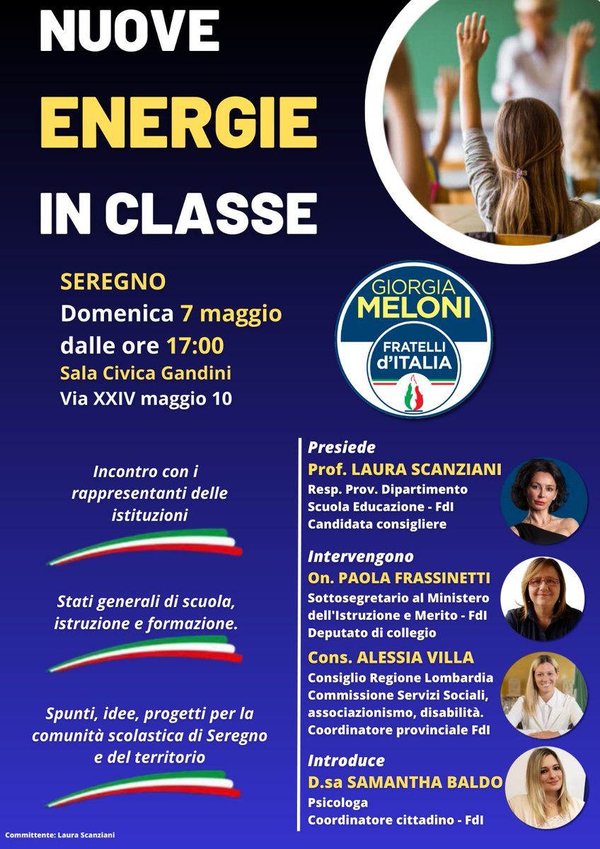 Spunti, idee e progetti per prefigurare insieme il futuro della comunità scolastica di Seregno e del territorio.Di seguito la locandina dell’evento “NUOVE ENERGIE IN CLASSE”, che si terrà il giorno 7 maggio dalle ore 17:00 presso la Sala Civica Gandini Via XXIV maggio10,Seregno