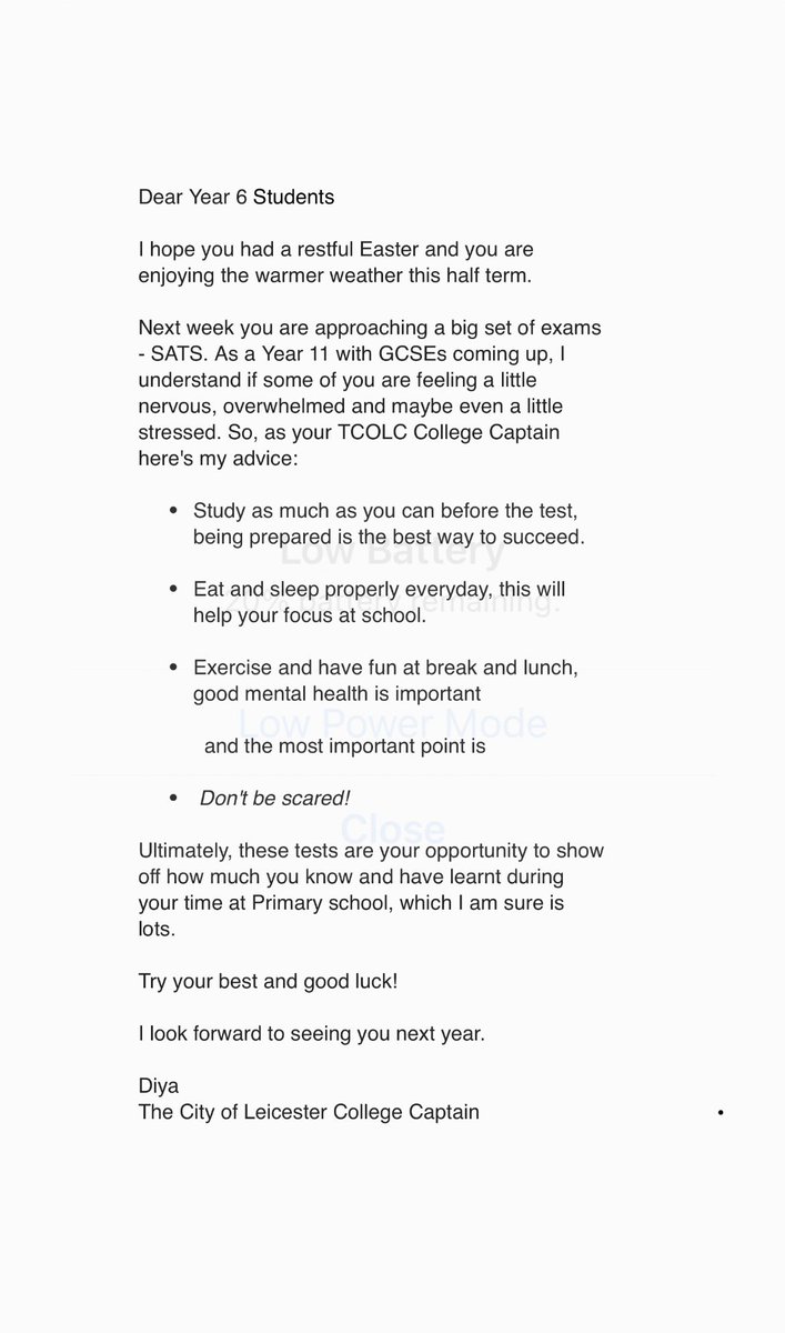 Taz_masta's tweet photo. What a touching message from @TCOLC_News college captain to the Year 6 students who will be sitting their SAT’s after the bank holiday. It’s gestures like this that makes a school stand out from the rest! Thank you Diya. Rayah wishes you all the best for your GCSEs ❤️#teamtcolc https://t.co/0qPCM5sI0j
