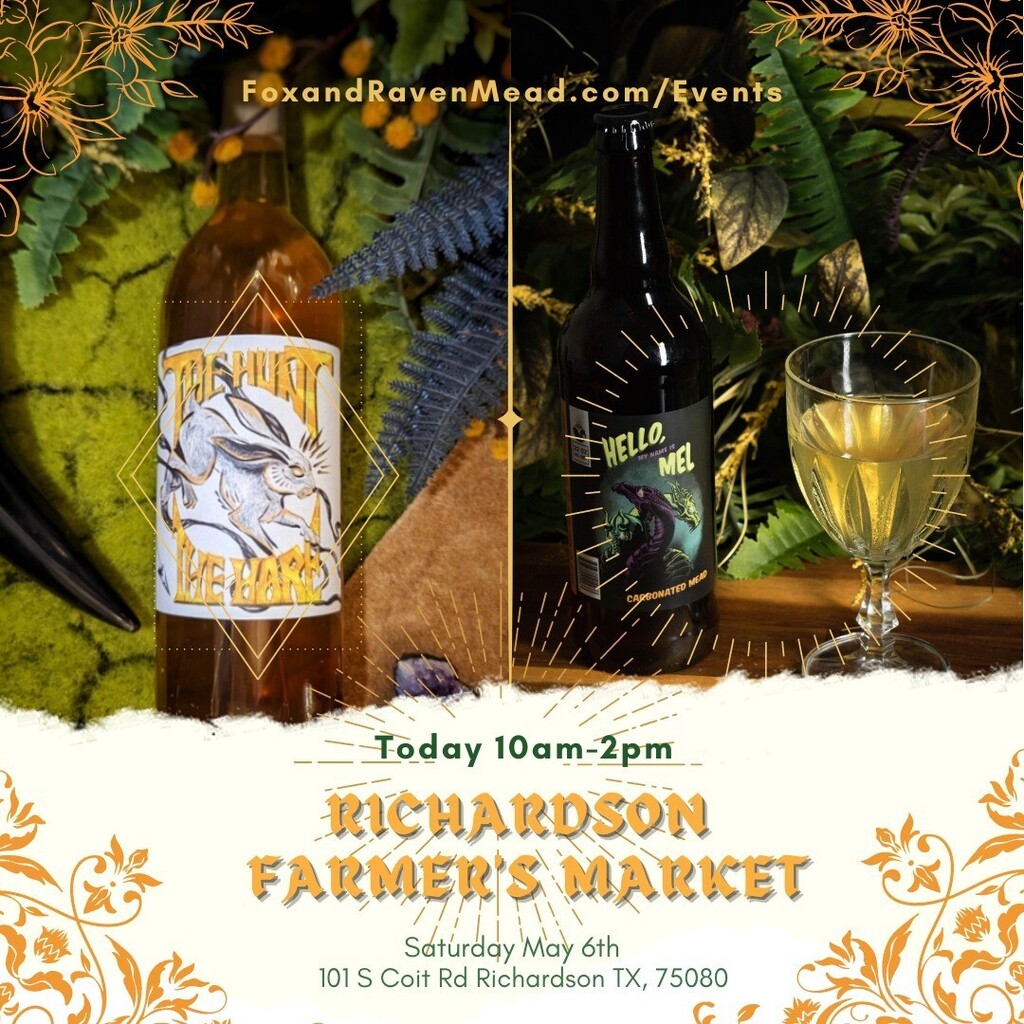 FoxAndRavenMead's tweet photo. We will be out at the @richardsonfarmersmarket today! ^.^

#Mead #farmersmarket #richardsontx #shoplocal #shopsmall #honeywine #foxandravenmead https://t.co/LGPtE6PrRI https://t.co/LCHWyKDSWQ