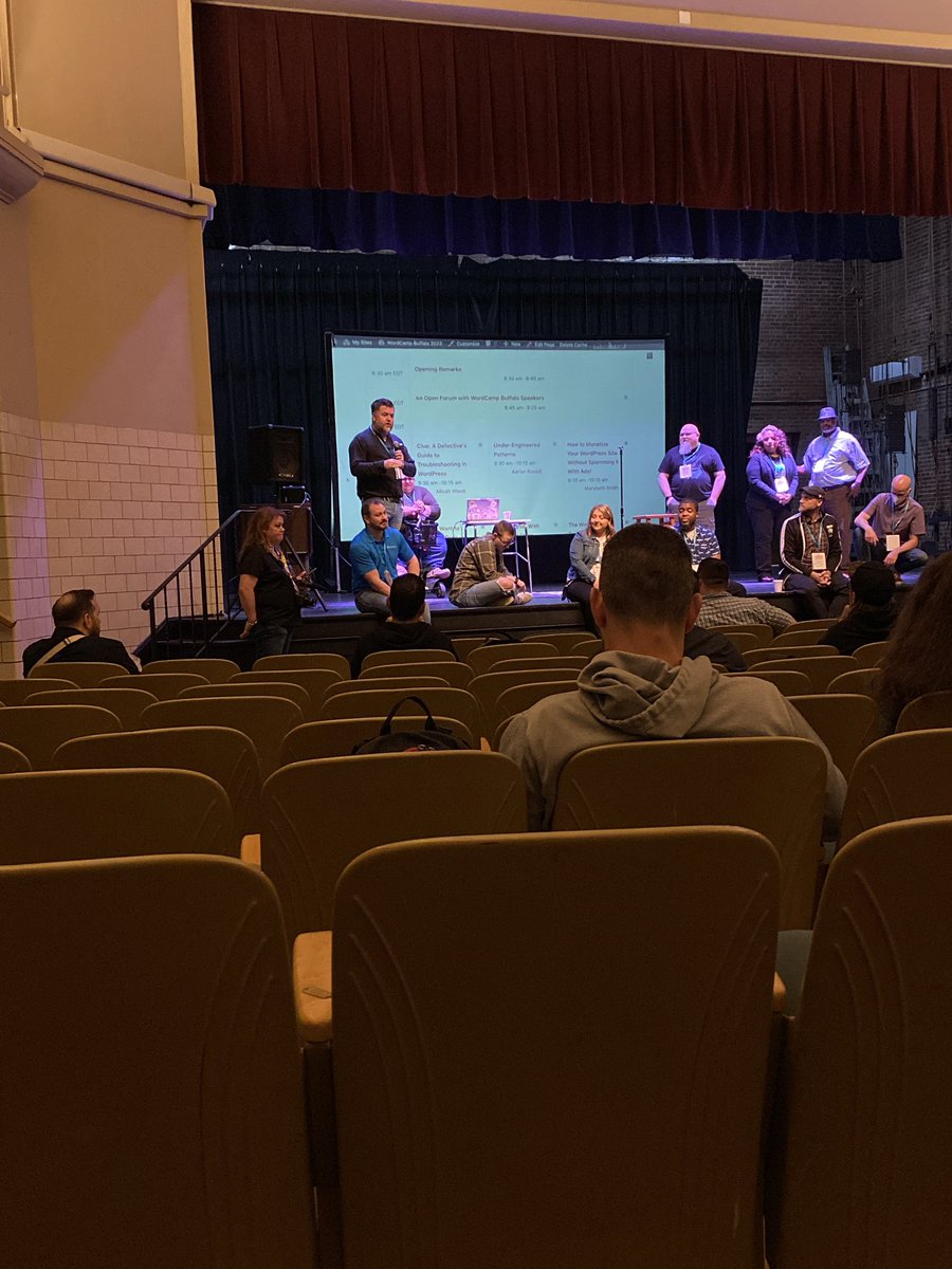 aesmithcontent's tweet photo. “Whether you’re 10 or 89, do it. Every single time you do it you’re going to learn…none of us know what we’re doing. Don’t even fail gracefully. Just face plant. You’re going to be awesome.” @thisismyurl works the room and inspires @WordCampBuffalo #WordCamp https://t.co/XFiLPhZo9N