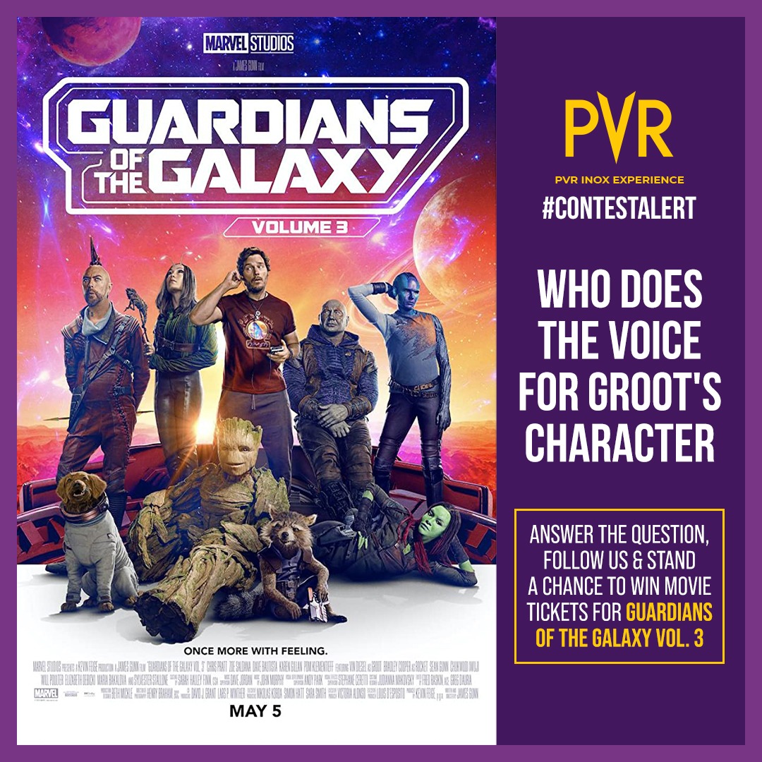 The guardians are all set to take you on a action-packed adventure! Answer a simple question and stand a chance to win free movie tickets.

Steps:
1: Share your answer in the comments
2: Tag PVR CINEMAS and your friends
3: Tag #GOTGAtPVR contest &amp; follow us

Winners will be