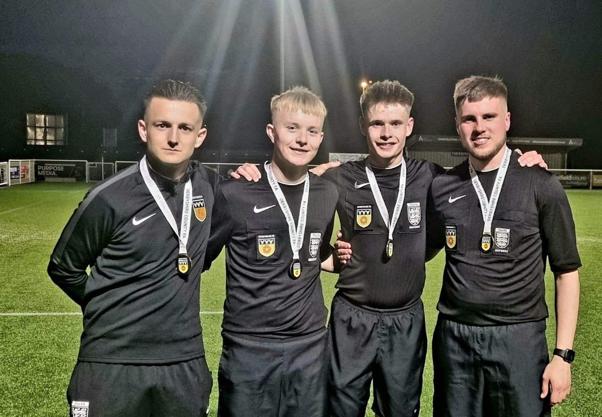 ErewashValleyRS's tweet photo. Derby Singh Brothers have been crowned Derbyshire Divisional Cup South champions after a 4 - 1 victory over Holbrook St Micheal’s! 🏆

Chris Hodson led fellow EVRS members Ellis White and Thomas Viles as assistant referees. Daniel McDonald also joined them as Fourth Official. https://t.co/R0xuBXU3HJ
